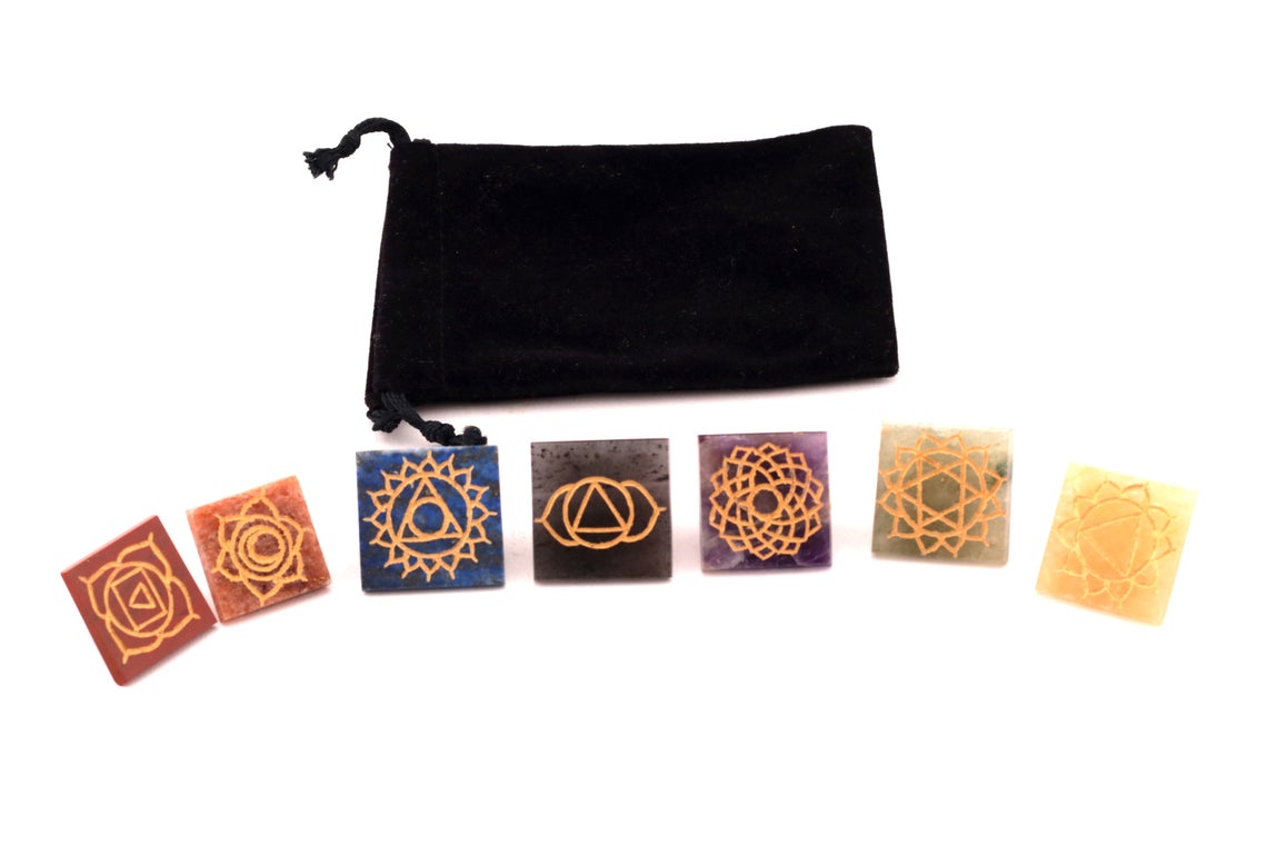 Healing Crystals - Wholesale Seven Chakra Pyramid Symbol Set 1 Inches