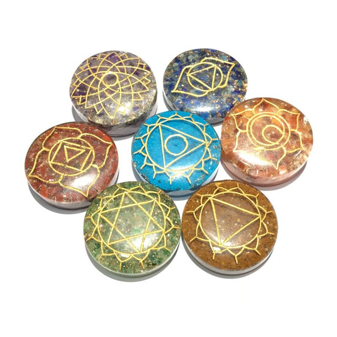 Healing Crystals - Wholesale Seven Chakra Orgone Round Set