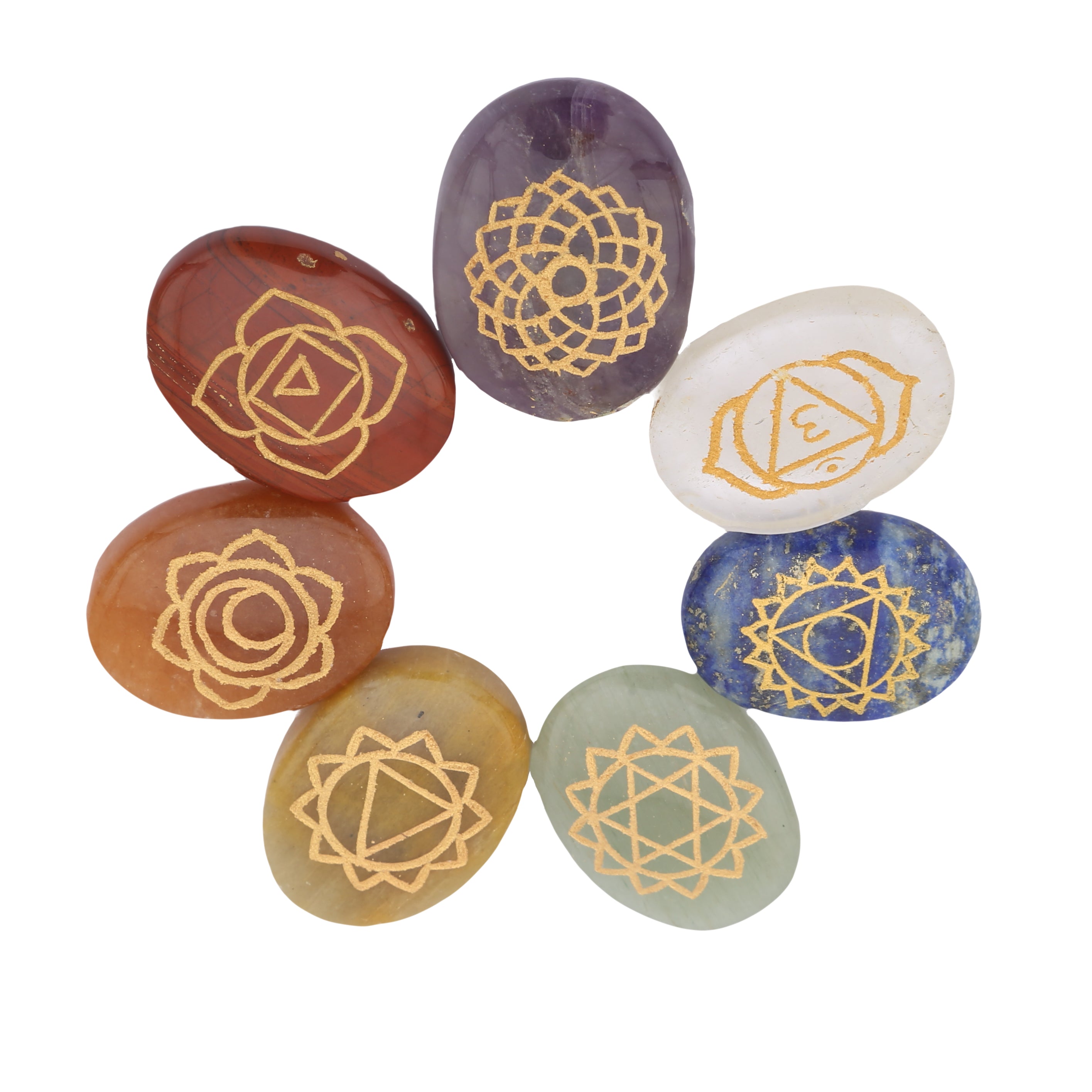 Healing Crystals - Wholesale Seven Chakra Oval Symbol Stone Set | UK & USA