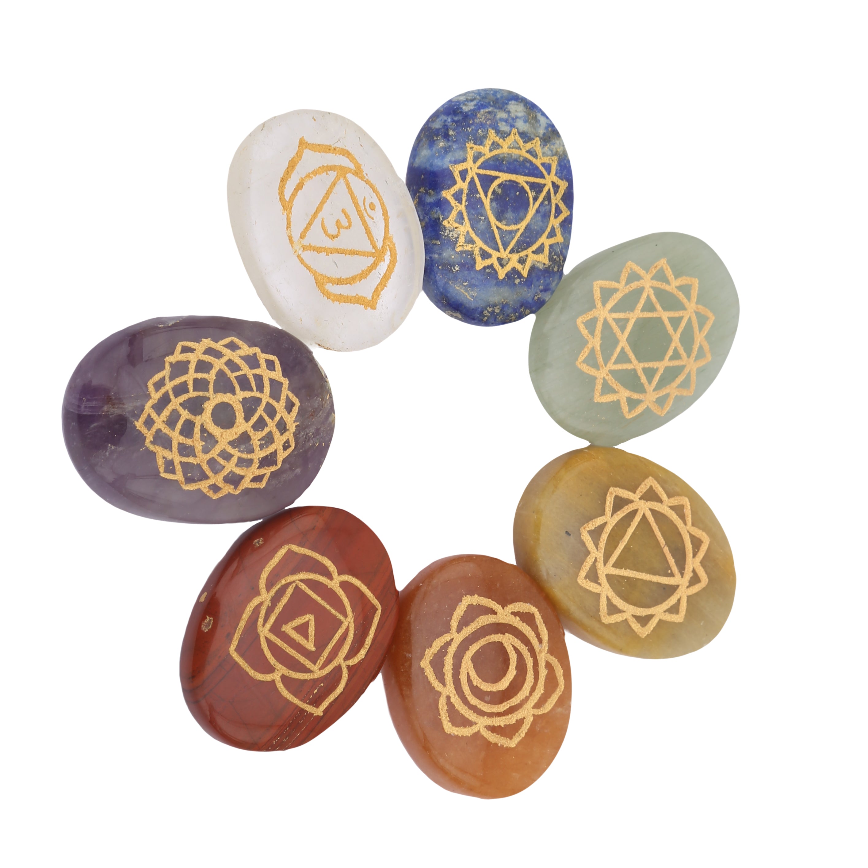 Healing Crystals - Wholesale Seven Chakra Oval Symbol Stone Set | UK & USA