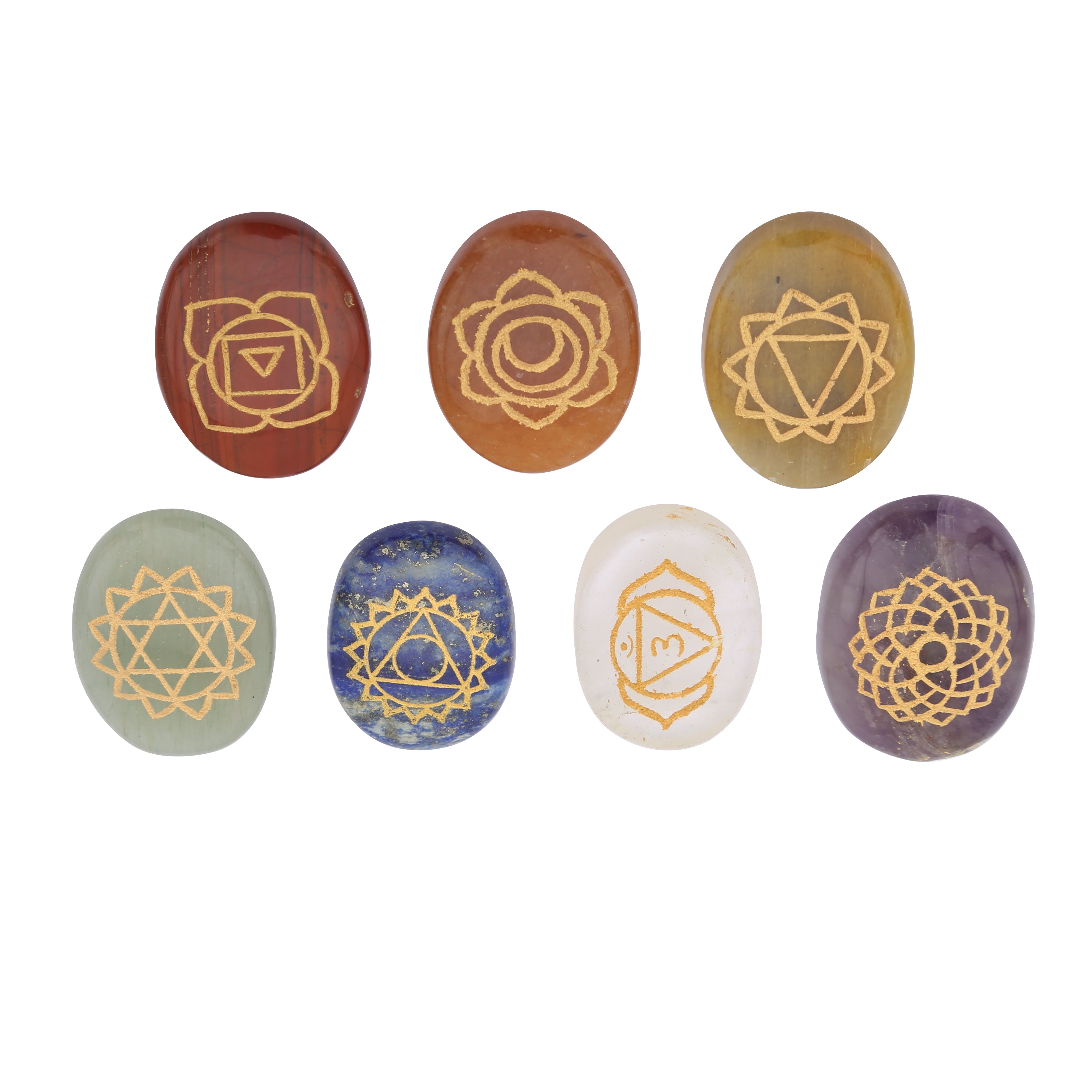 Healing Crystals - Wholesale Seven Chakra Oval Symbol Stone Set | UK & USA