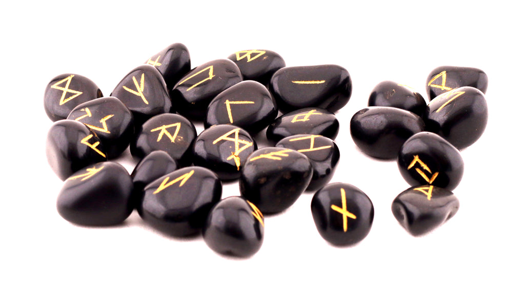 Black Tourmaline Tumbled Rune Stone Set