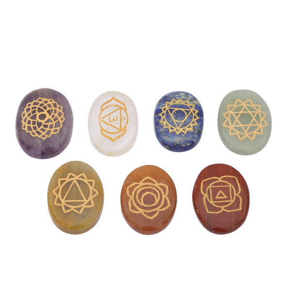 Healing Crystals - Wholesale Seven Chakra Oval Symbol Stone Set | UK & USA