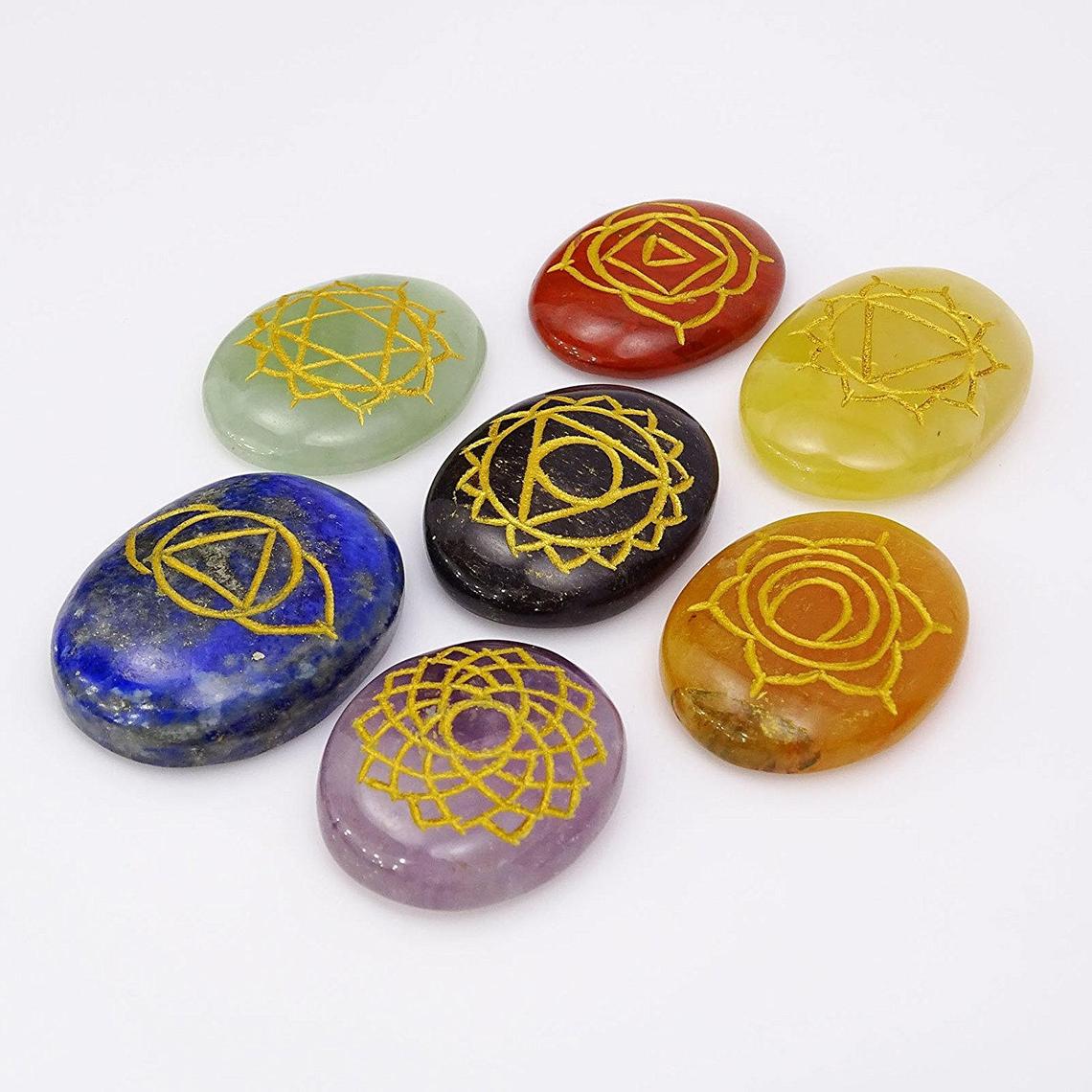 Healing Crystals - Wholesale Seven Chakra Oval Symbol Set