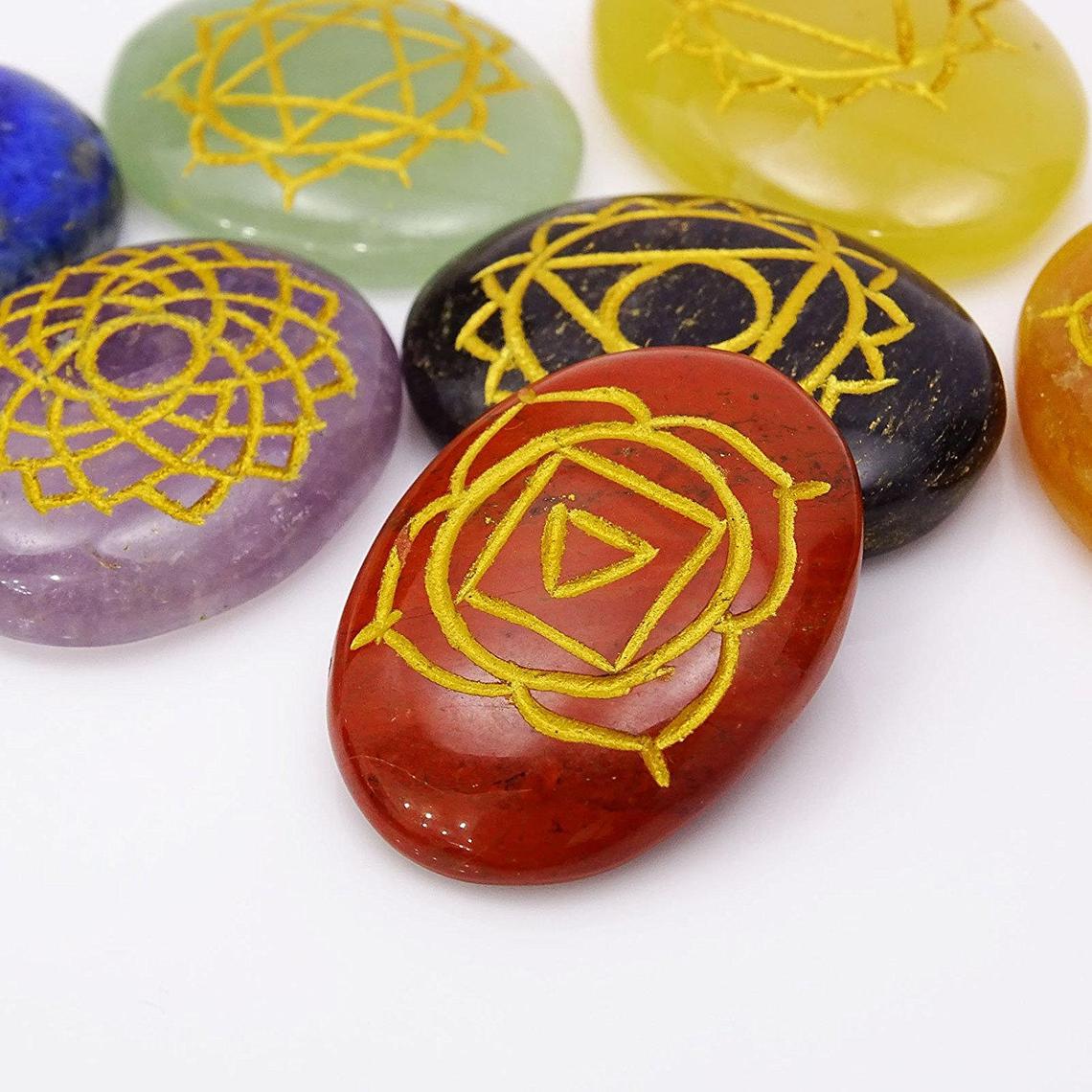 Healing Crystals - Wholesale Seven Chakra Oval Symbol Set