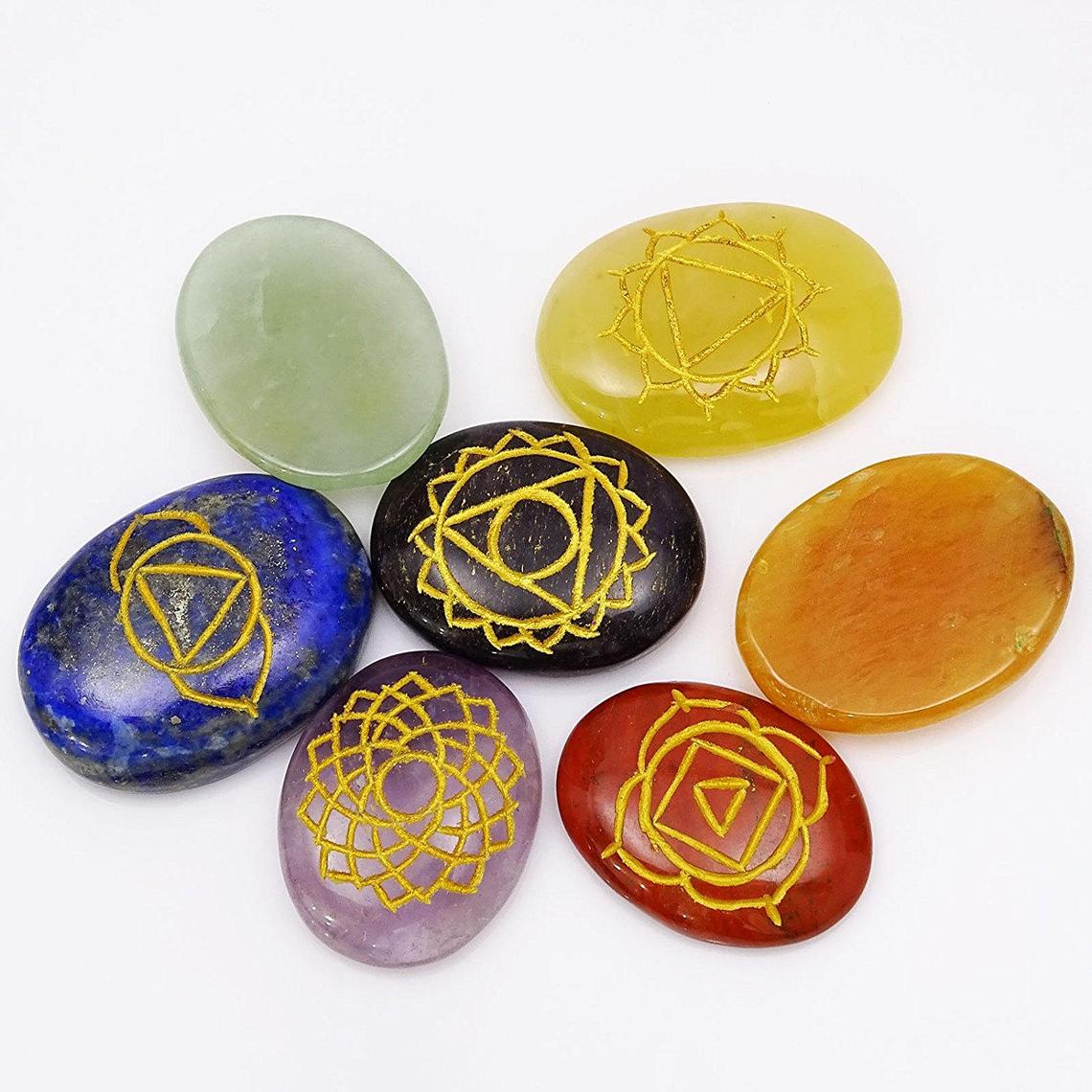 Healing Crystals - Wholesale Seven Chakra Oval Symbol Set