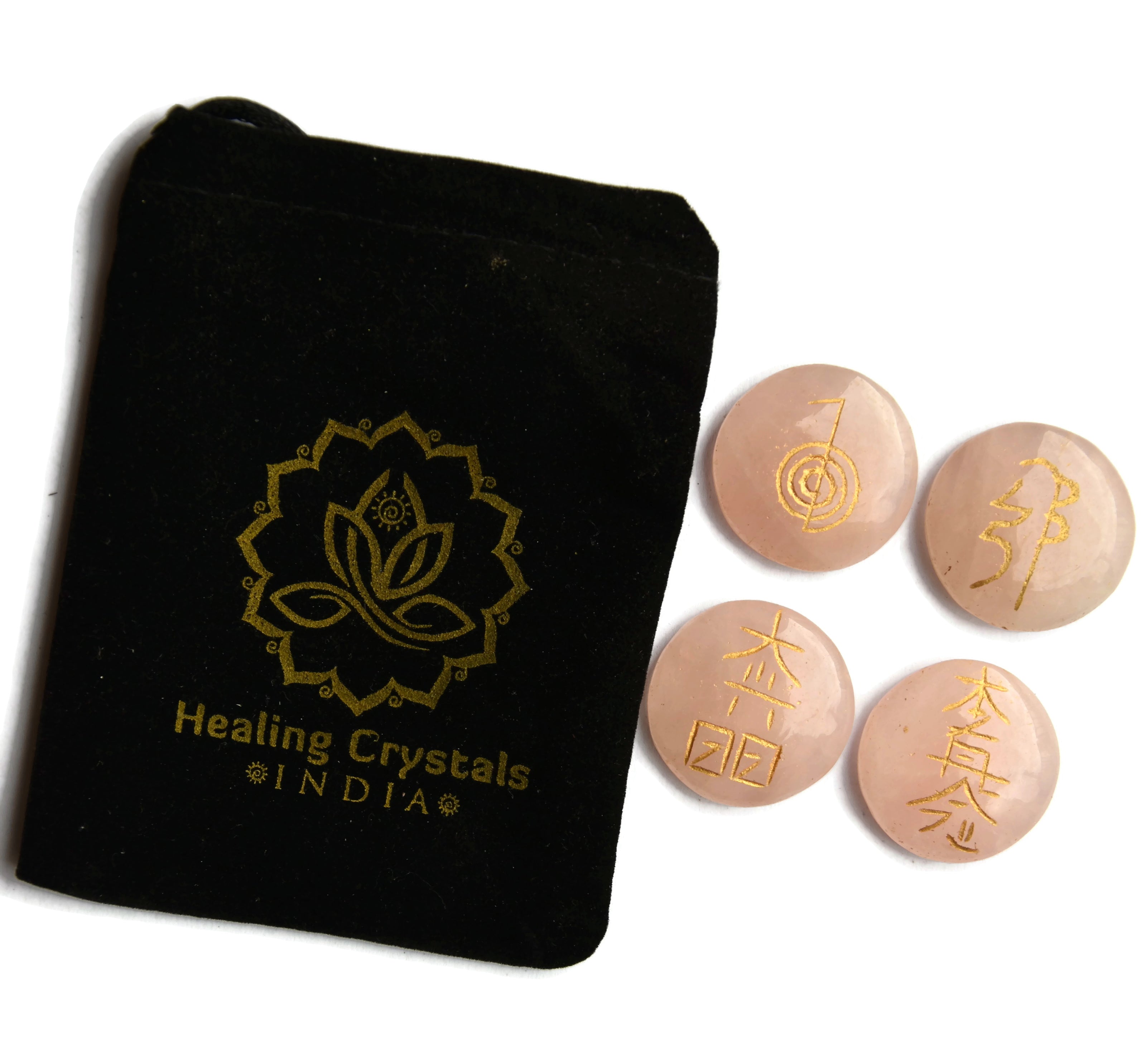 Rose Quartz Round Reiki Symbol Set