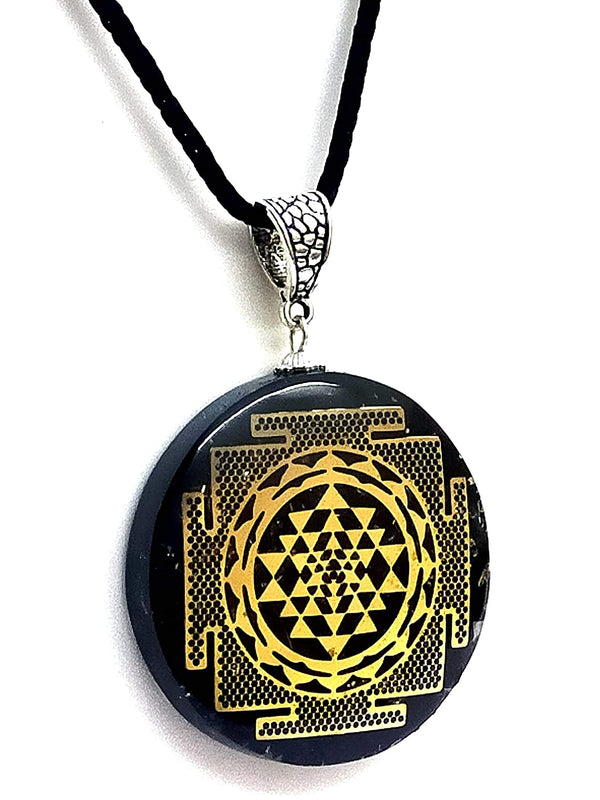 Shri yantra Black Tourmaline Round Orgone Pendant