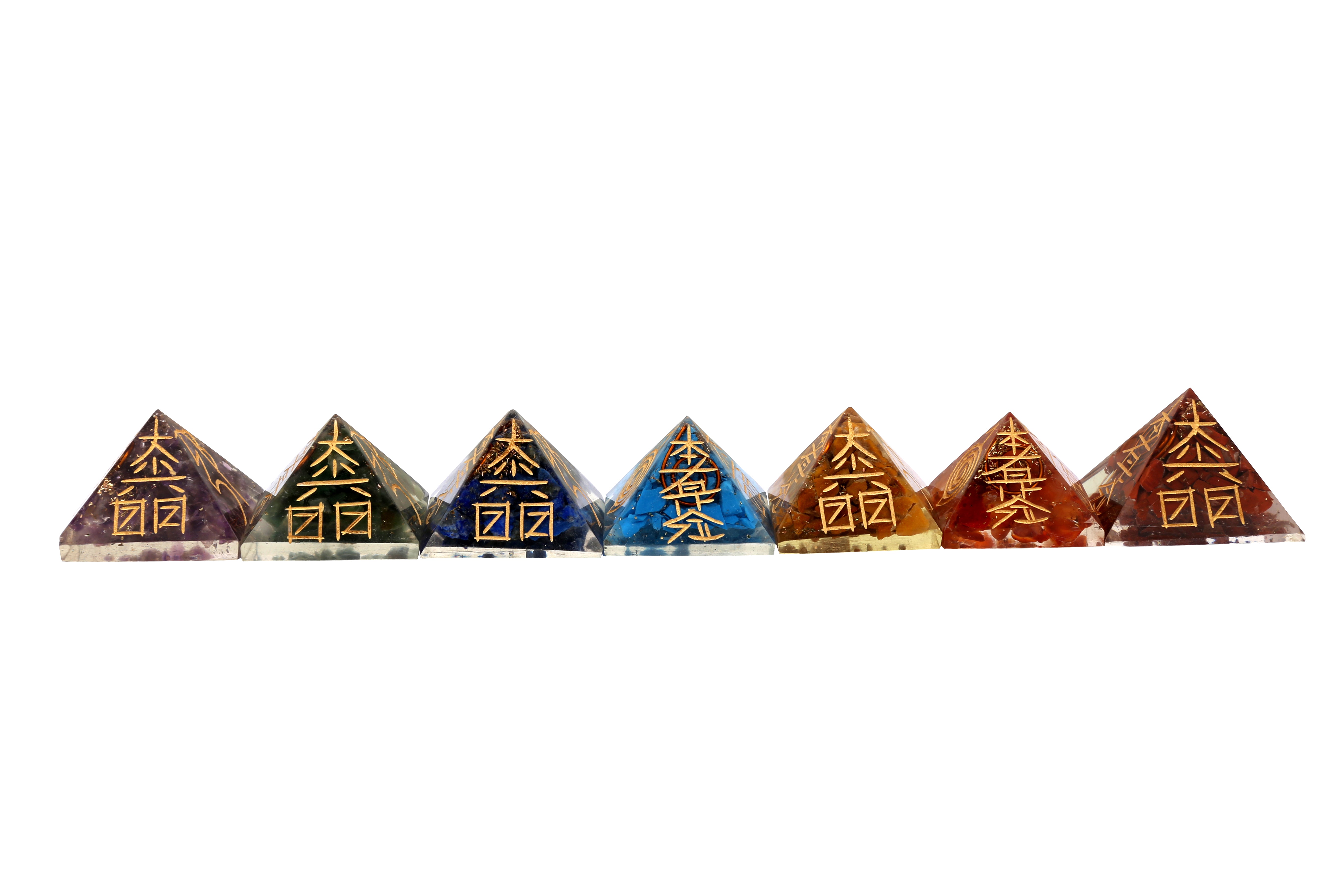 Seven Chakra Orgone Reiki Pyramid Set