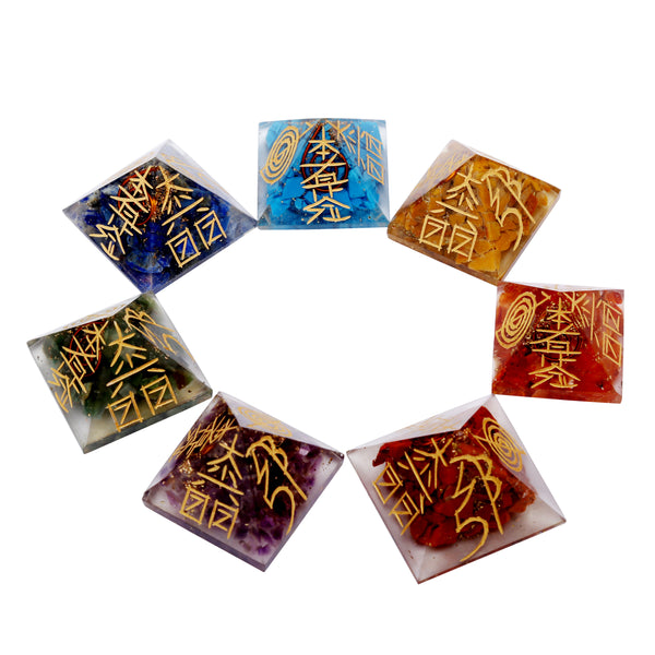 Seven Chakra Orgone Reiki Pyramid Set