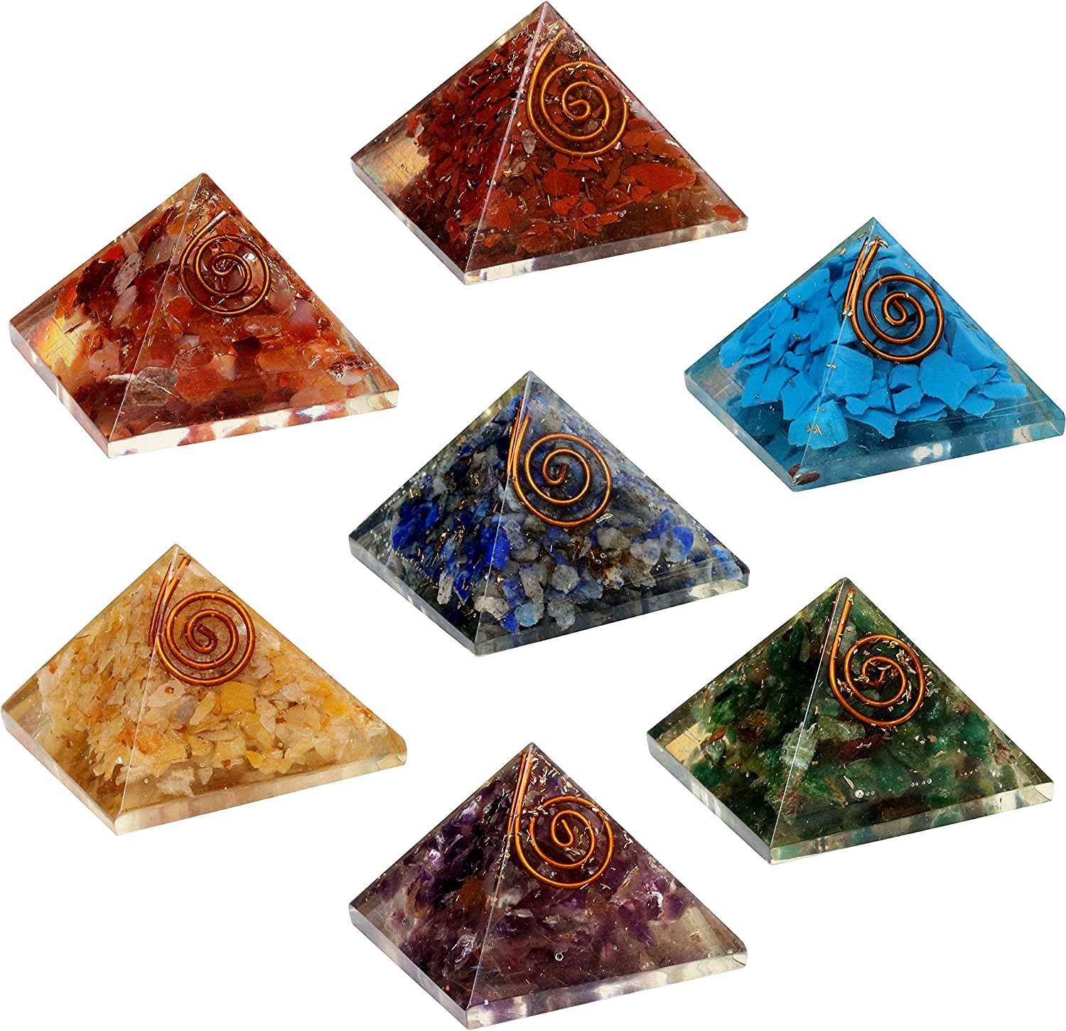Seven Chakra Orgone Pyramid Set