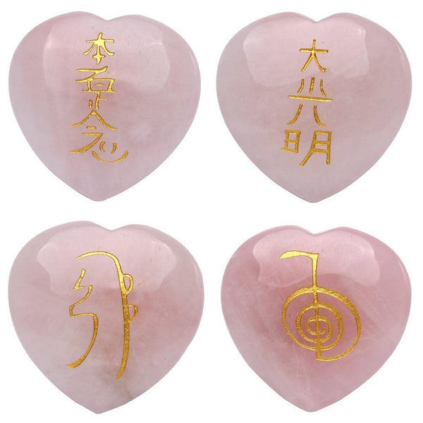 Rose Quartz Heart Shaped Reiki Symbol Set