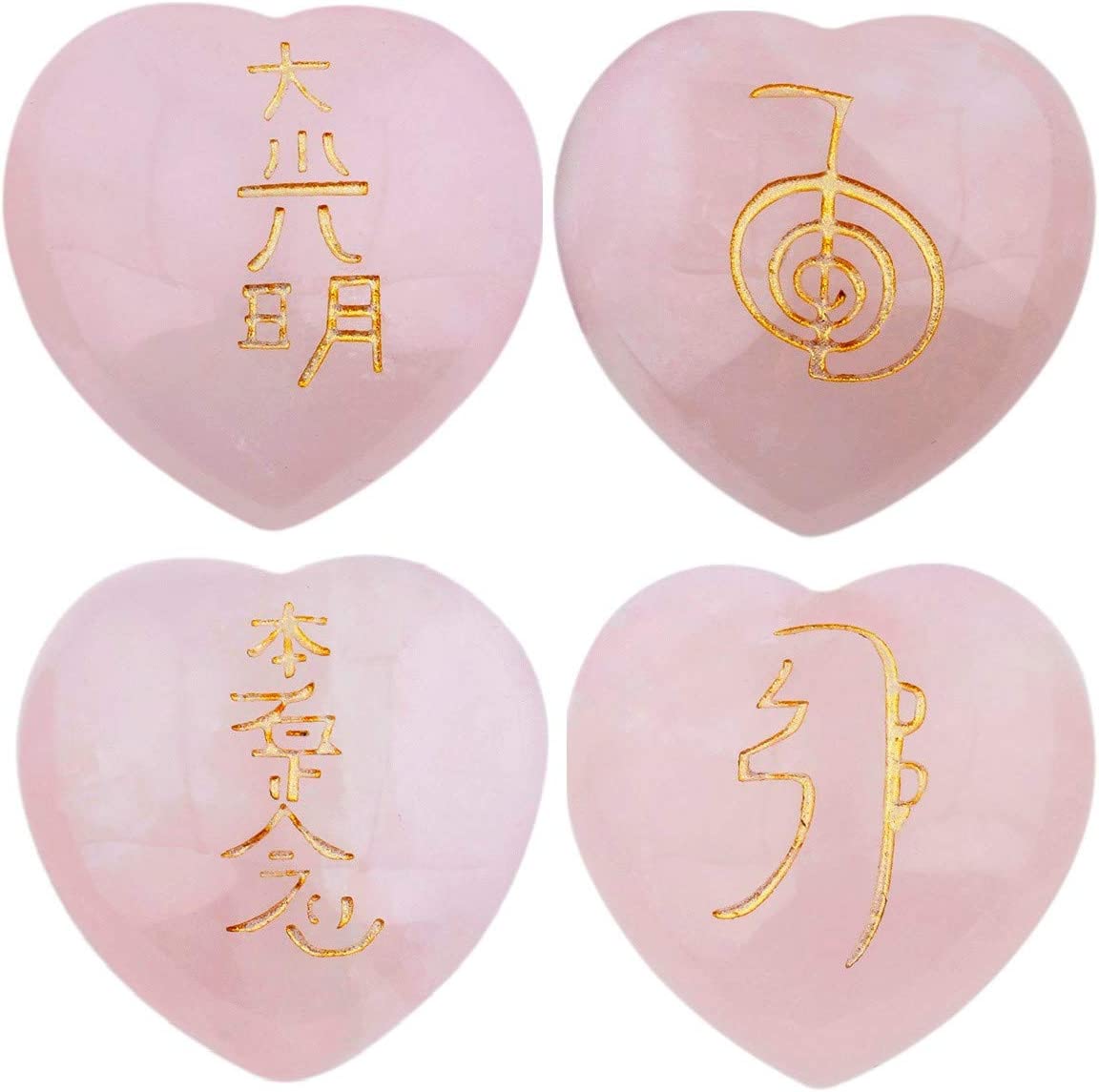 Rose Quartz Heart Shaped Reiki Symbol Set