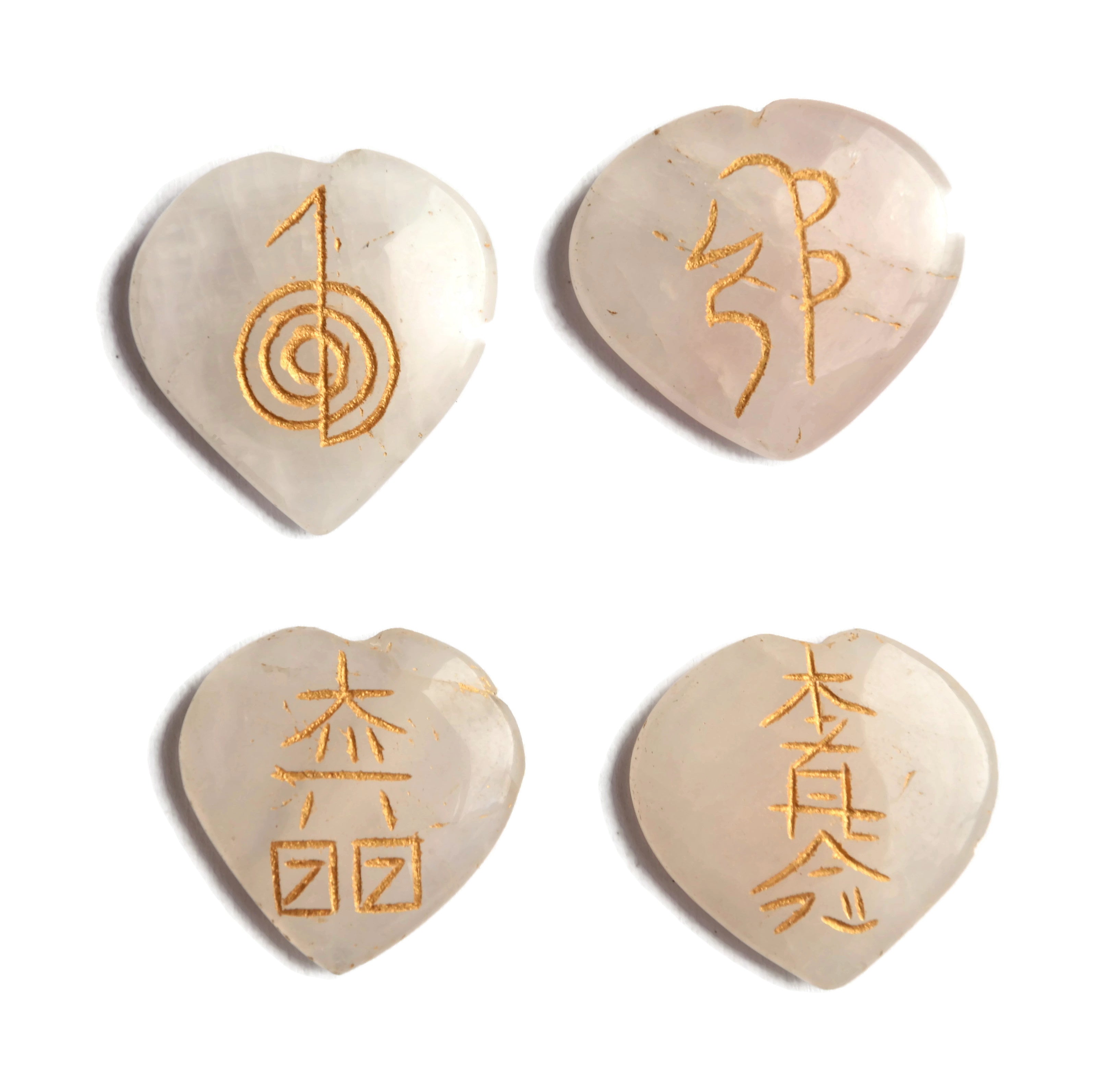 Rose Quartz Heart Shaped Reiki Symbol Set