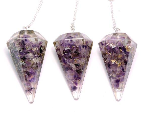 Healing Crystals - Wholesale Amethyst Orgone 6 Faceted Pendulum