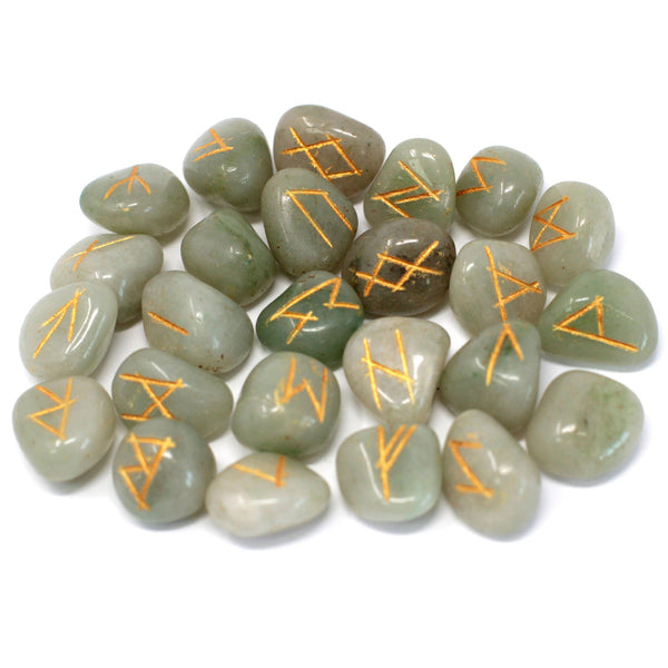 Healing Crystals - Green Aventurine Rune Stone Set